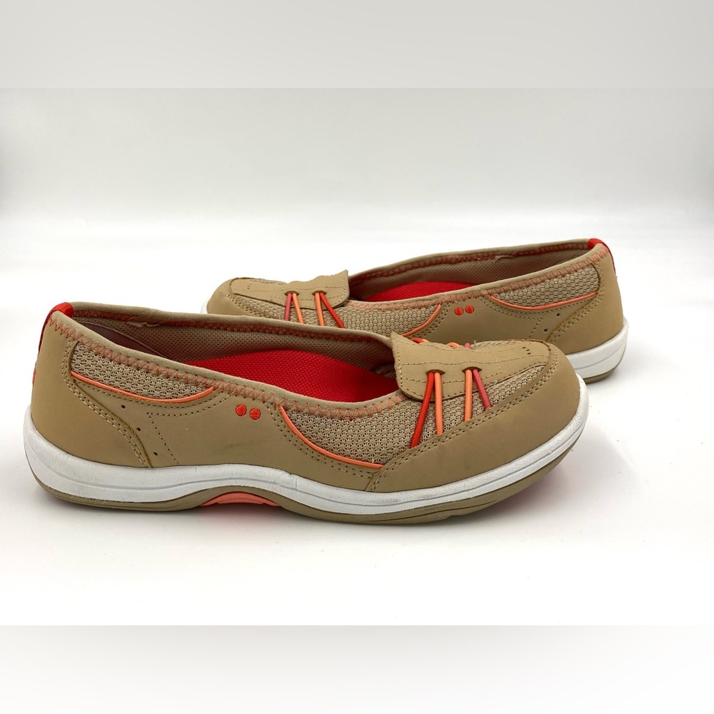 Ryka Tango Slip - On Leather Sneaker Walking Shoe Tan with Orange Accents 7.5w